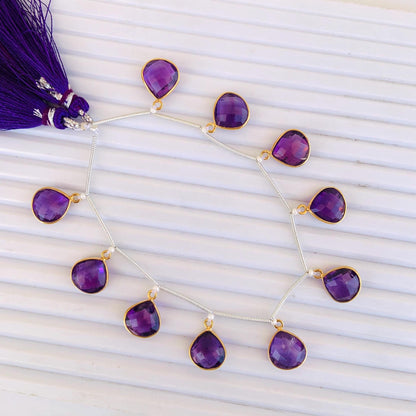 Natural Amethyst Heart Shape Bezel Connector 925 Silver Gold Plated 10 Pcs
