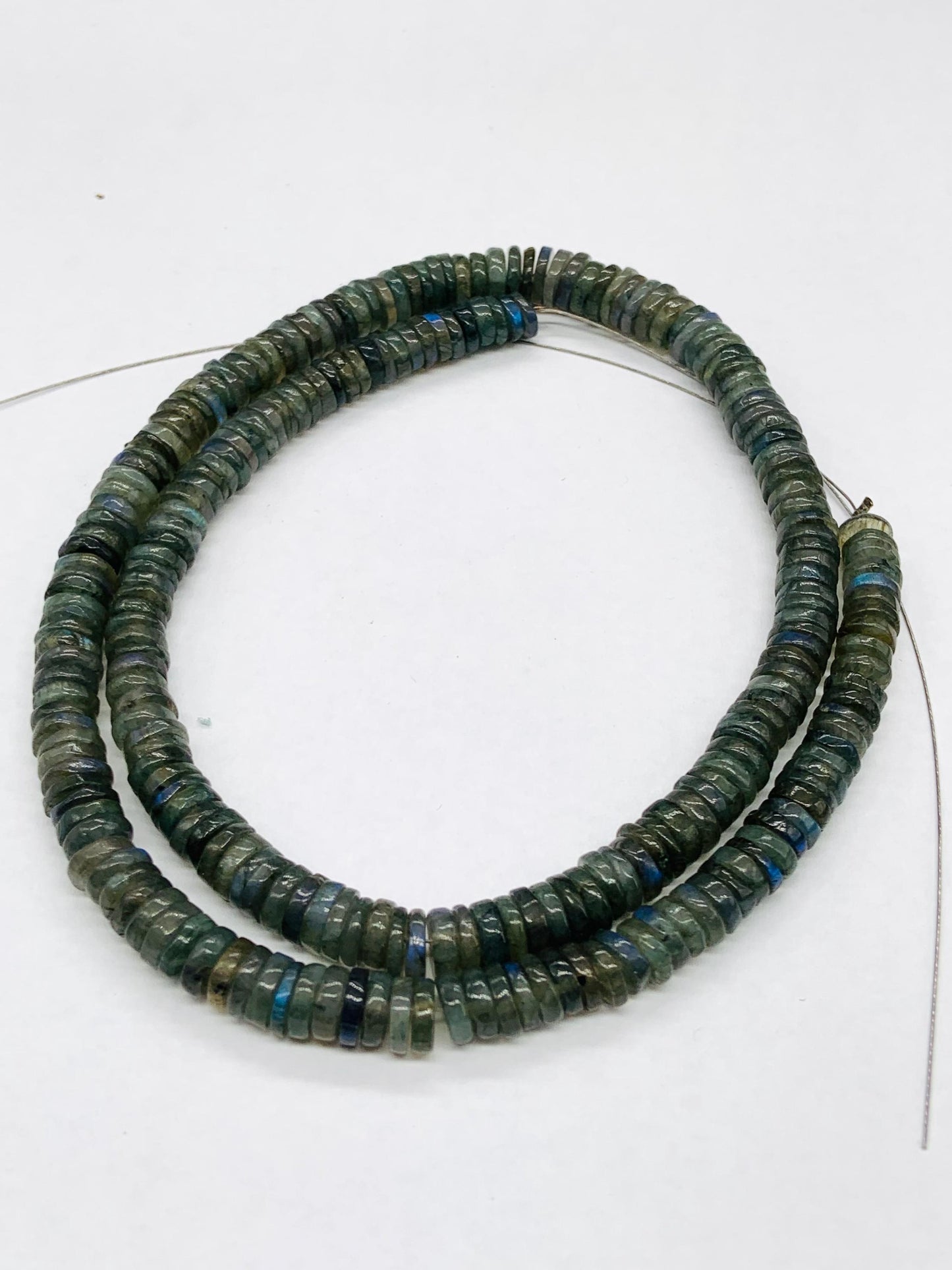 Natural Labradorite Heishi Tyre Beads – Smooth Blue Flash Gemstone 16 Inch
