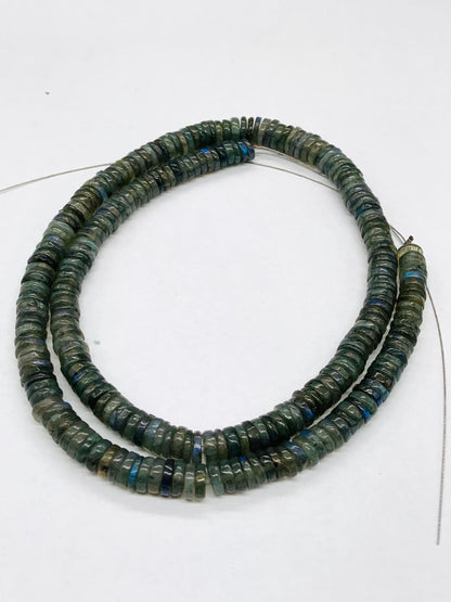 Natural Labradorite Heishi Tyre Beads – Smooth Blue Flash Gemstone 16 Inch