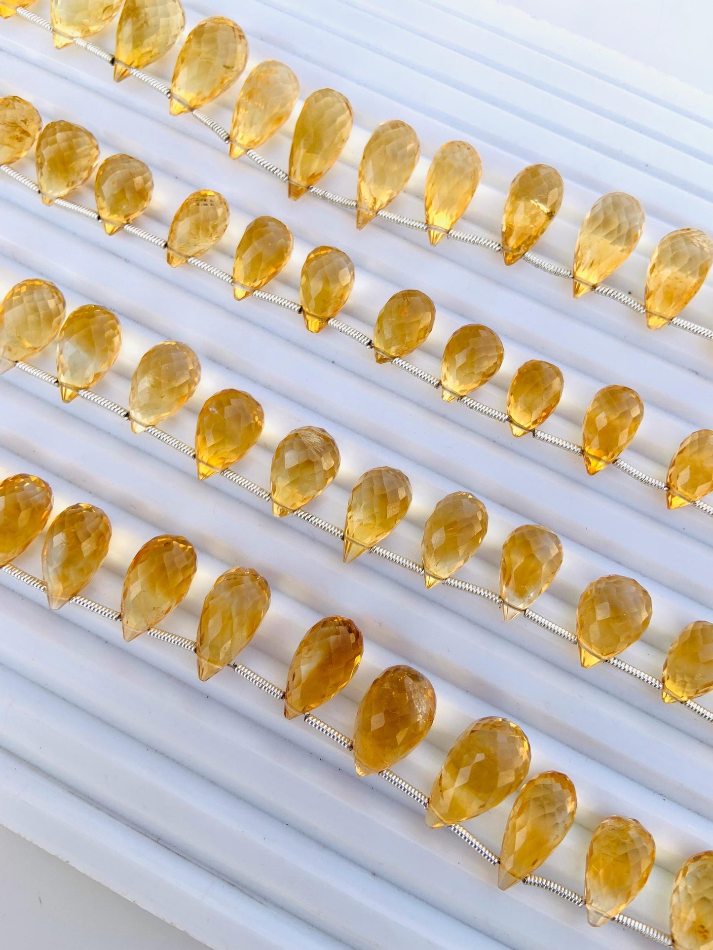 Natural Citrine Faceted Beads 5x8mm–6x9mm | Teardrop Briolette Gemstone Beads