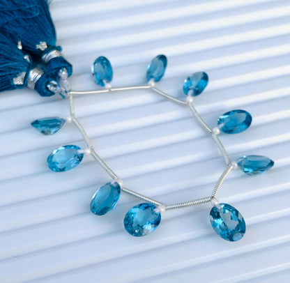 10pcs Natural London Blue Topaz Faceted Oval Cut Gemstone Beads
