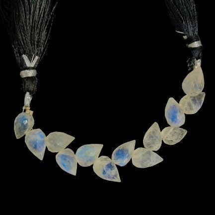 4 Inches Natural White Rainbow Buds Briolette Beads Blue Flashy Gemstone Faceted Flower Buds Size 5X9 MM To 6X10 MM   SKU - BBI712