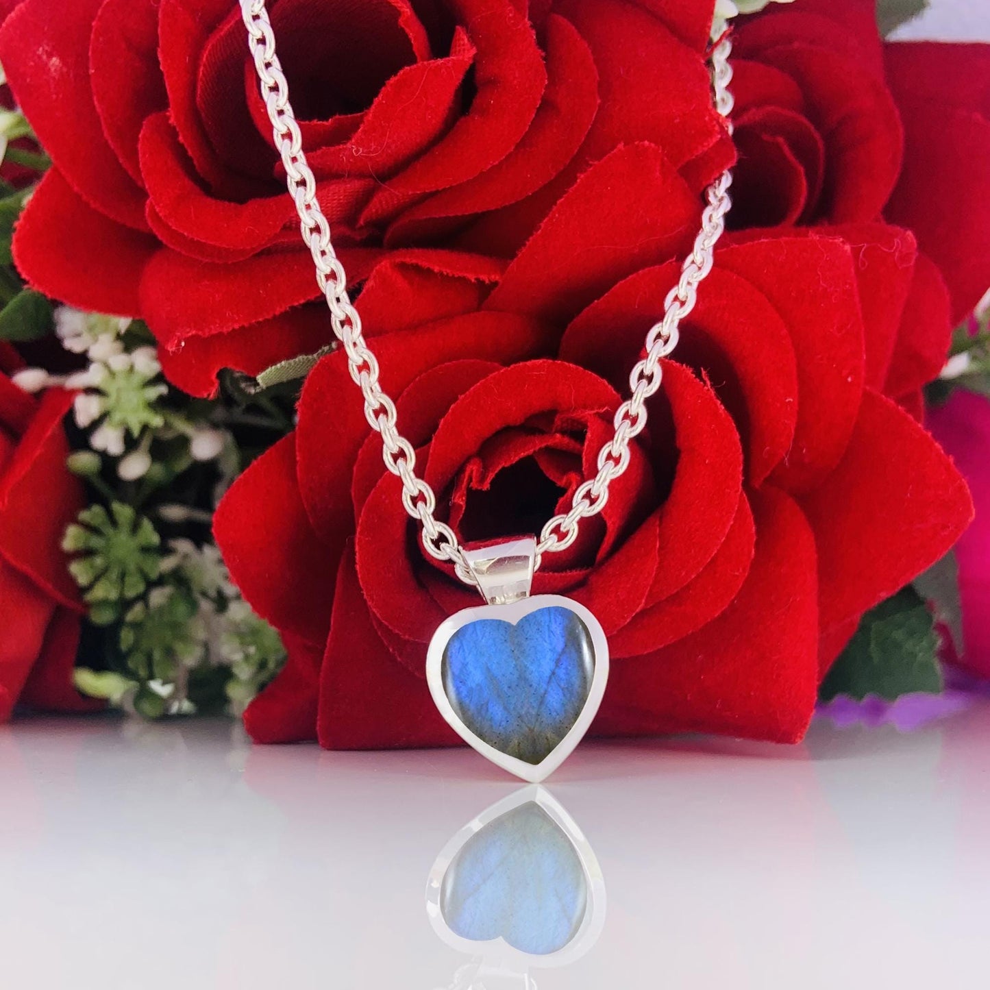 Dainty Labradorite Heart 925 Sterling Silver Necklace