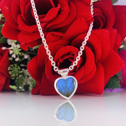 Dainty Labradorite Heart 925 Sterling Silver Necklace