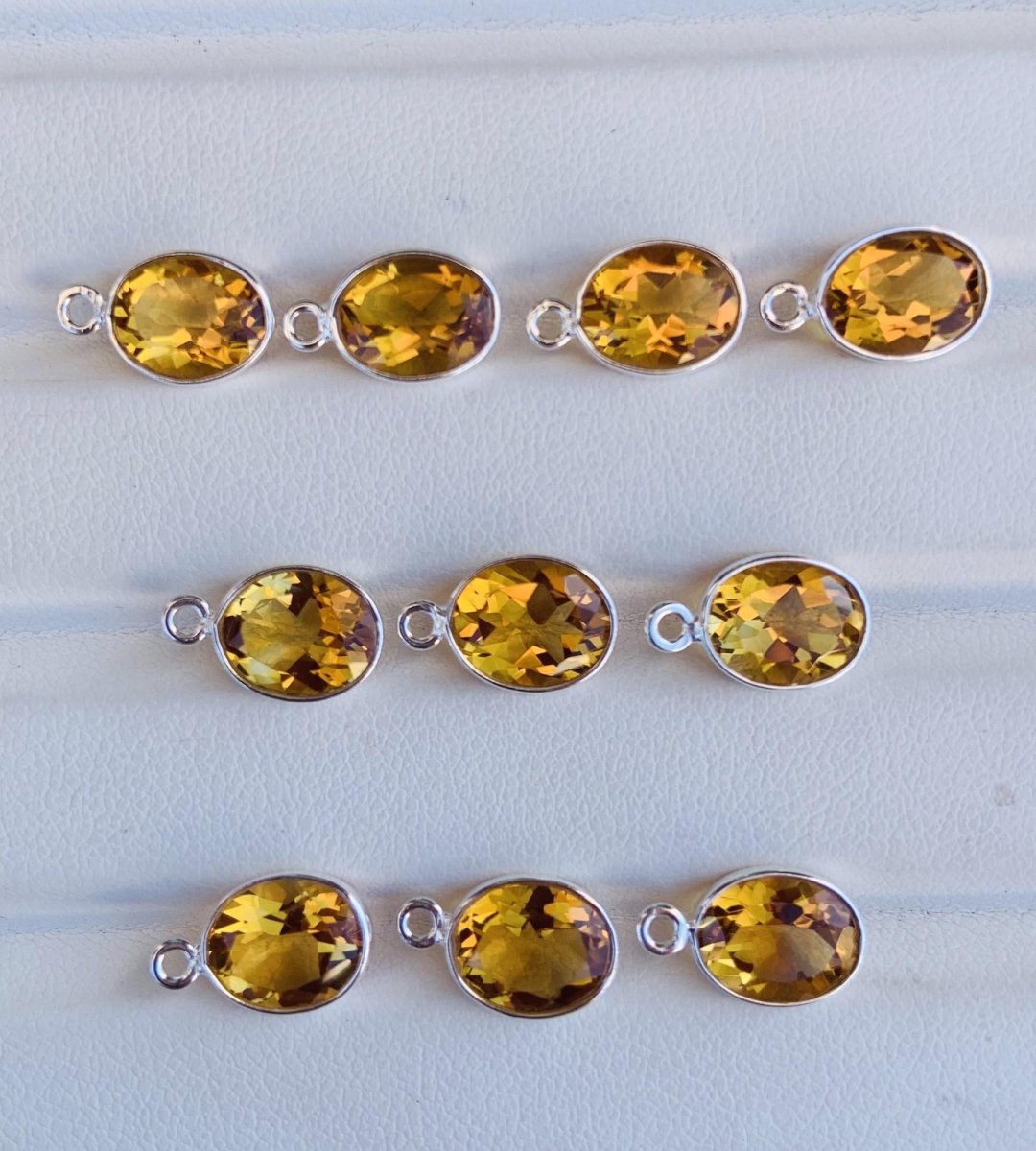 9x7mm Citrine Bezel Connectors ~ Sterling Silver & Gold Oval Gemstone Charms ~ Jewelry Making Components for Earrings, Bracelets, Necklaces - BeadsBoatInc