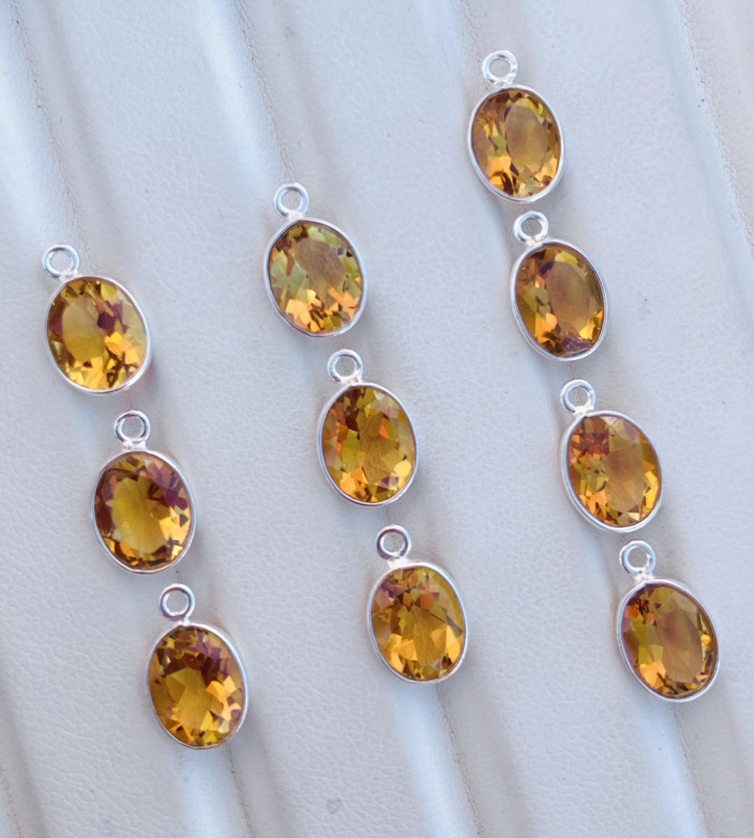 9x7mm Citrine Bezel Connectors ~ Sterling Silver & Gold Oval Gemstone Charms ~ Jewelry Making Components for Earrings, Bracelets, Necklaces - BeadsBoatInc