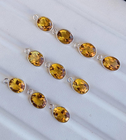 9x7mm Citrine Bezel Connectors ~ Sterling Silver & Gold Oval Gemstone Charms ~ Jewelry Making Components for Earrings, Bracelets, Necklaces - BeadsBoatInc
