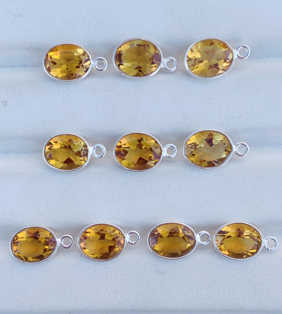 9x7mm Citrine Bezel Connectors ~ Sterling Silver & Gold Oval Gemstone Charms ~ Jewelry Making Components for Earrings, Bracelets, Necklaces - BeadsBoatInc