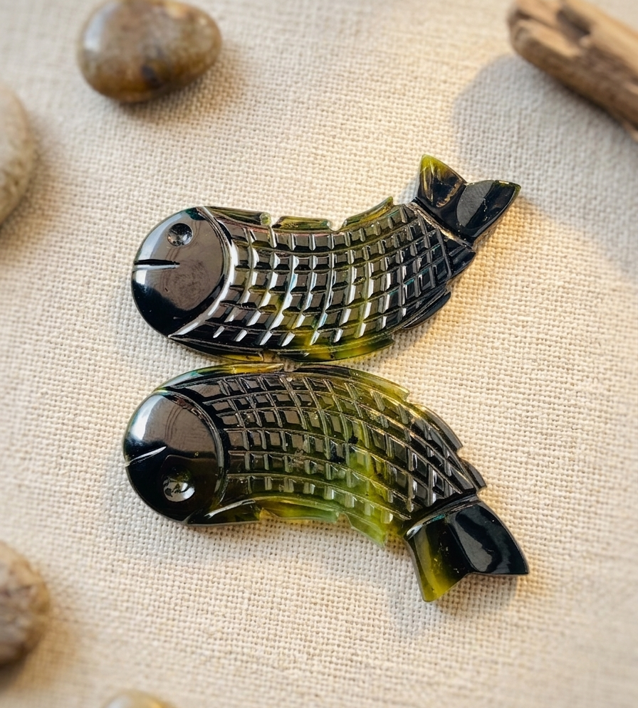 Natural Green Tourmaline Fish Carving – Hand Carved Gemstone Crystal