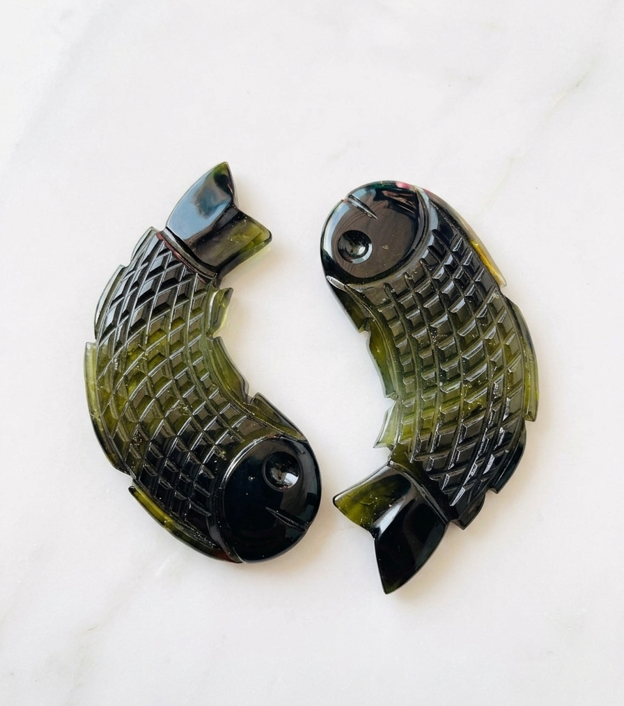 Natural Green Tourmaline Fish Carving – Hand Carved Gemstone Crystal