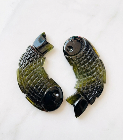 Natural Green Tourmaline Fish Carving – Hand Carved Gemstone Crystal
