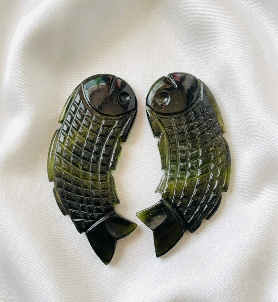 Natural Green Tourmaline Fish Carving – Hand Carved Gemstone Crystal