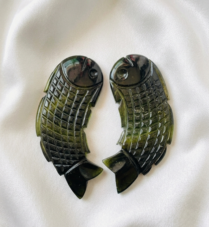 Natural Green Tourmaline Fish Carving – Hand Carved Gemstone Crystal