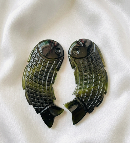 Natural Green Tourmaline Fish Carving – Hand Carved Gemstone Crystal