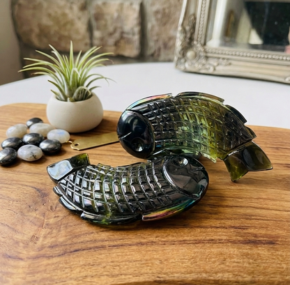 Natural Green Tourmaline Fish Carving – Hand Carved Gemstone Crystal