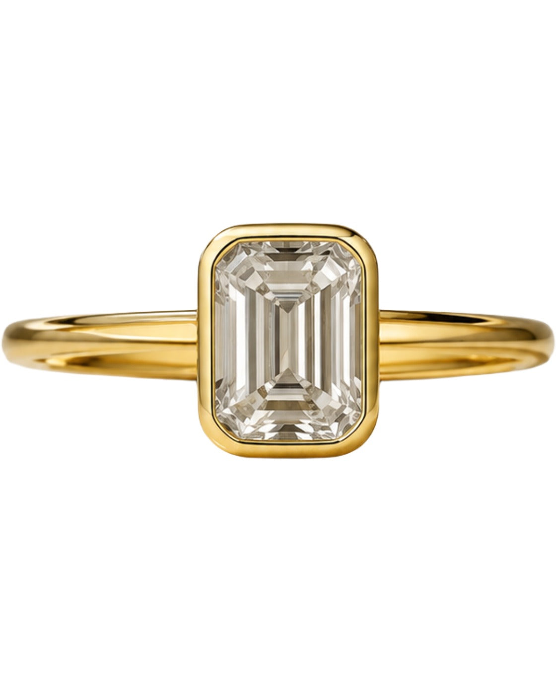 Octagon Cut Moissanite Bezel Ring – Solid Gold Solitaire Engagement Ring 9K 14K 18K – Step Cut Wedding Ring
