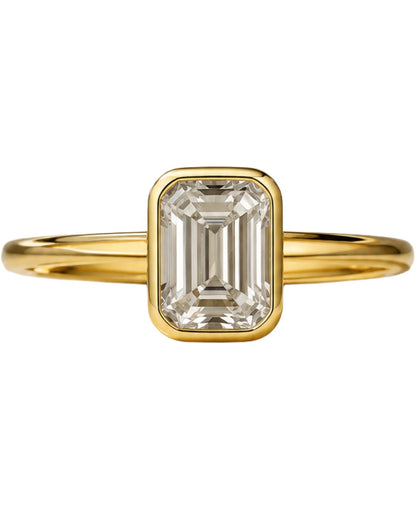 Octagon Cut Moissanite Bezel Ring – Solid Gold Solitaire Engagement Ring 9K 14K 18K – Step Cut Wedding Ring