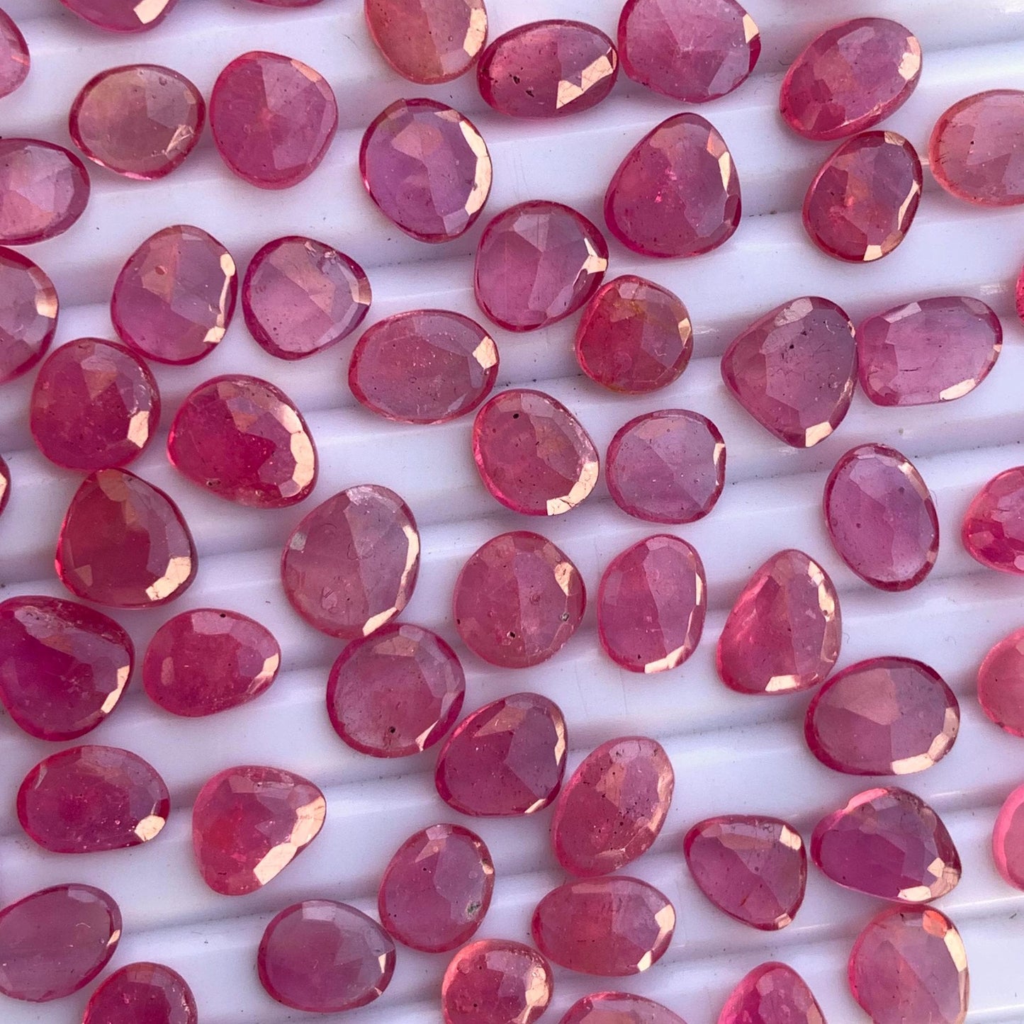 10 Pieces Natural Ruby Rose Cut Slices Cabochons, Faceted Ruby Rose Cut Flat Back Cabochons, Rose Cut Loose Gemstone, Ruby Gemstone Slices