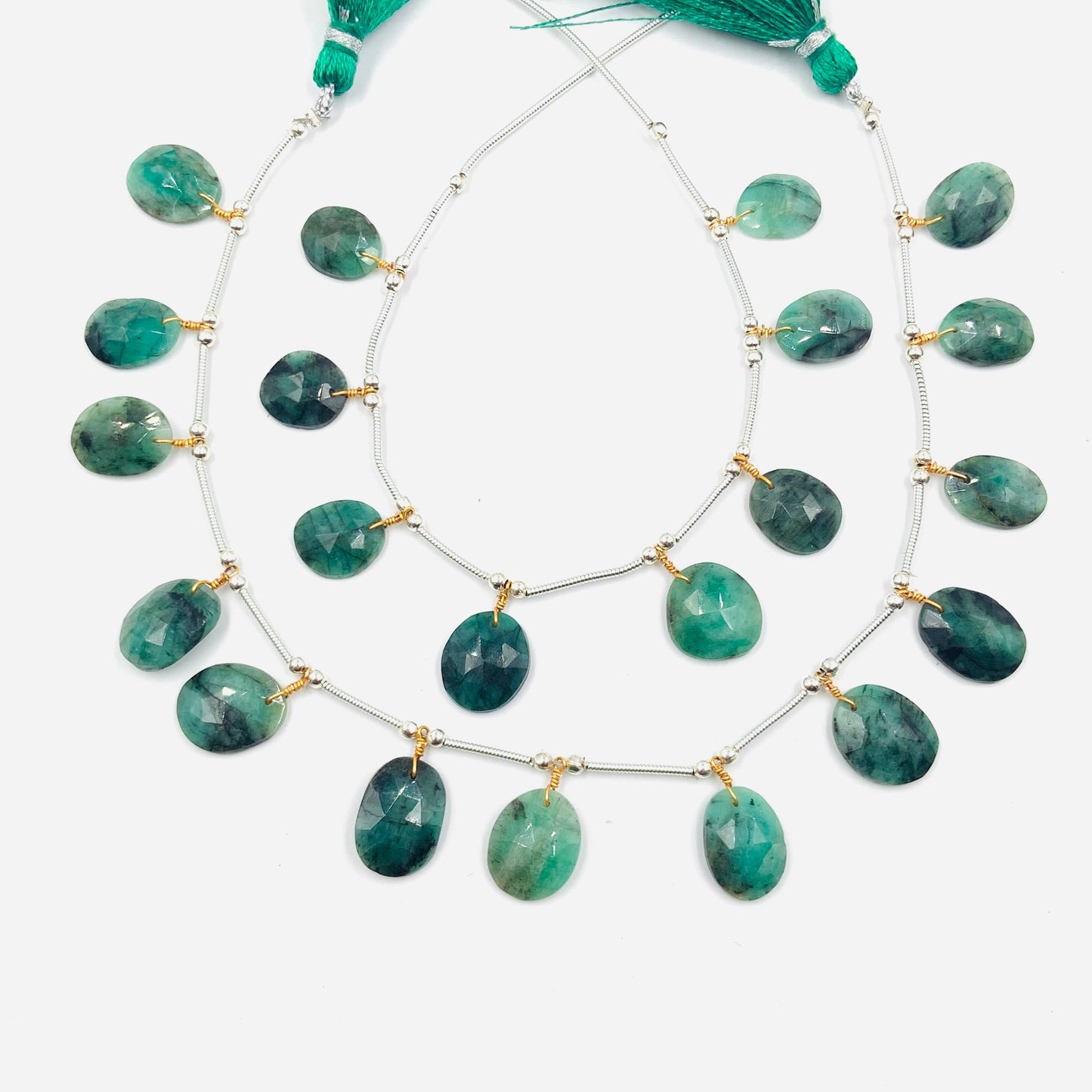8 Pieces Natural Emerald Rose Cut Slices Cabochons , Free Form Shape Cabochon, Faceted Rose Cut Flat Back Cabochons, Cut Stones Cabochons.