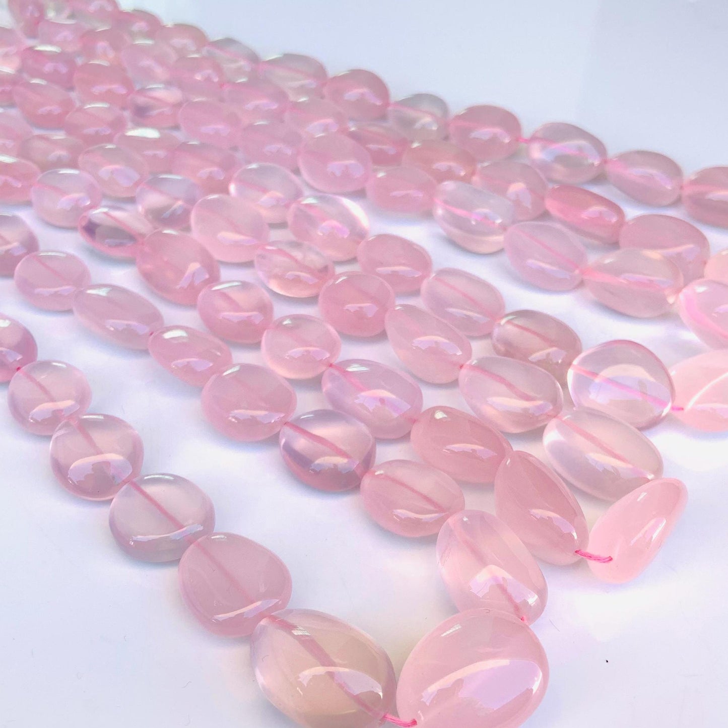Natural Rose Quartz Smooth Tumble Oval Shape Gemstone Necklace Beads Rose Quartz Center Drill  Smooth Uneven Shape Nugget beads Briolette