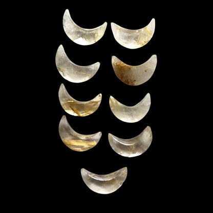 2 Pieces Natural Golden rutile Faceted Crescent moon shape gemstone, Hand Carved Briolette, moon shape gemstone for jewelry Size 7x16 mm