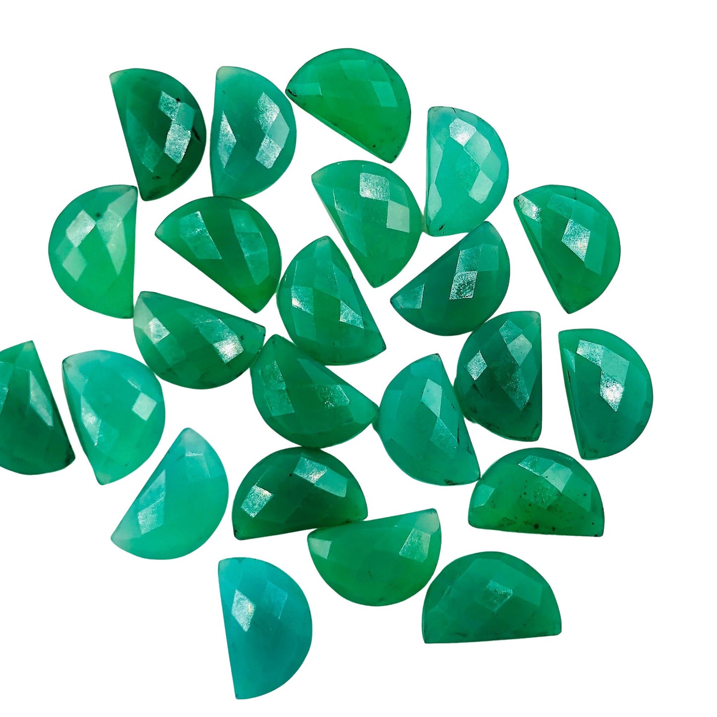 2 Pieces Natural Chrysoprase Chalcedony Faceted D' Shape Gemstone Briolette, Size 10x16mm, Half Moon Shape Gemstone, Making Jewelry, SKU-252