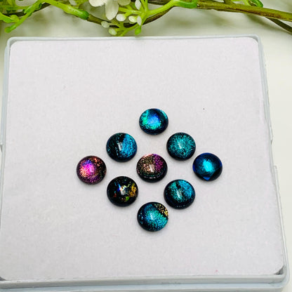12 Pcs Dichroic Glass Cabochons, Shimmering Rainbow Stones, 10mm