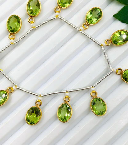 Peridot Faceted Oval Bezel Connectors | 10 Pcs 6x8mm Gold