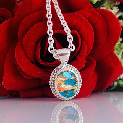 Oyster Turquoise Necklace – Dainty Silver Boho Pendant, Gift for Her