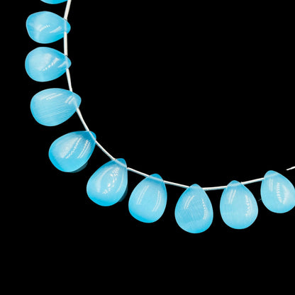 Monalisa Sky Blue Smooth Pear Shape Briolette Beads | Side Drilled Strand