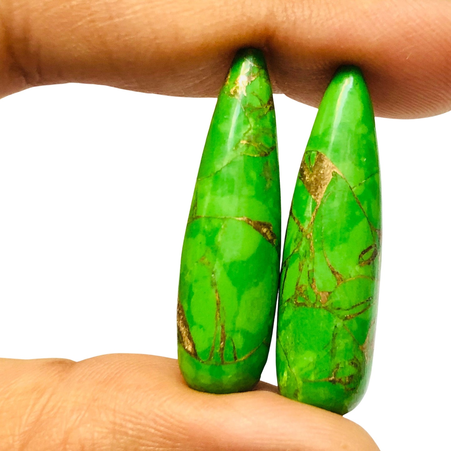 1 Pair Green Copper Turquoise Smooth Long Drop Gemstone, Size 9x30mm, Matching Pair Briolette, Earring Making Gemstone, , SKU - BBI987