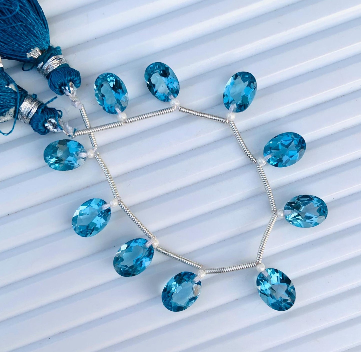 10pcs Natural London Blue Topaz Faceted Oval Cut Gemstone Beads