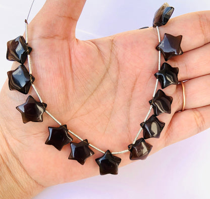 15 Pieces Natural Smoky Quartz Smooth Star Shape Briolette, Star Shape Gemstone For Jewelry, Star Shape Briolette, Size 14mm BBI127