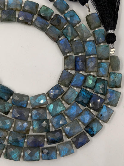 Natural Labradorite Rectangle Beads - Faceted Center Drill Gemstone Strand 8"