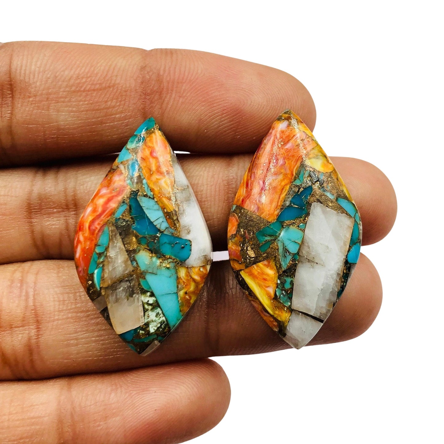 1 Pair Spiny Oyster Copper Turquoise Smooth Fancy Drop Shape Gemstone, Size 17X30mm, Matching Pair Briolette, Earring Making ,