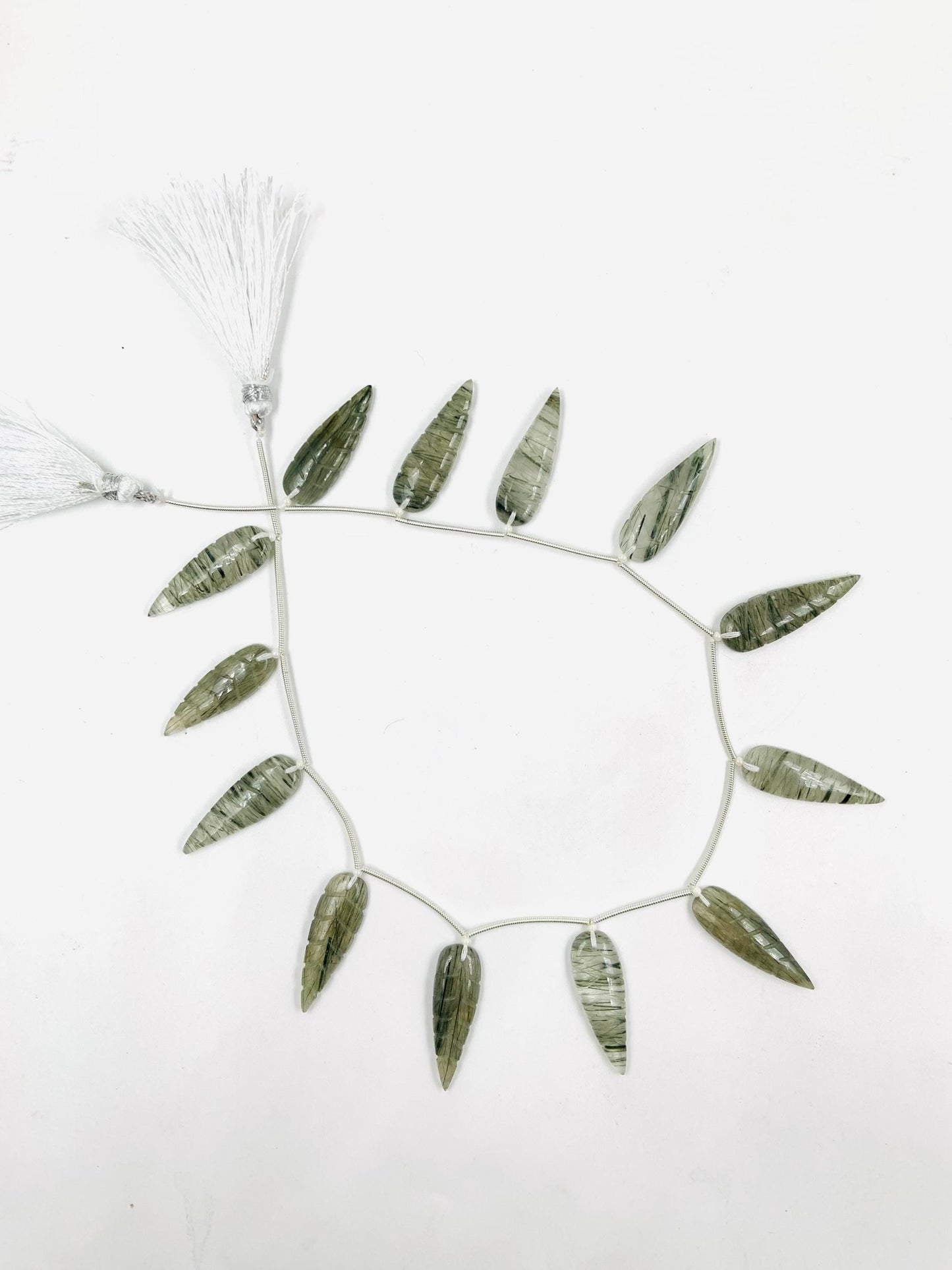 10 Pcs Natural Green rutile Leaf Shape Carved Gemstone Beads Briolette, Green rutile Gemstone for Jewelry Making Size 30x10x4mm gift for her