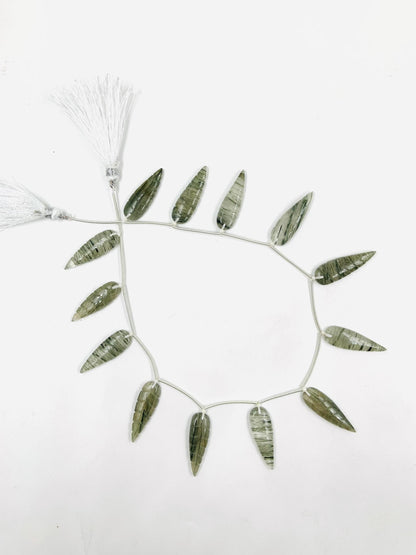 10 Pcs Natural Green rutile Leaf Shape Carved Gemstone Beads Briolette, Green rutile Gemstone for Jewelry Making Size 30x10x4mm gift for her