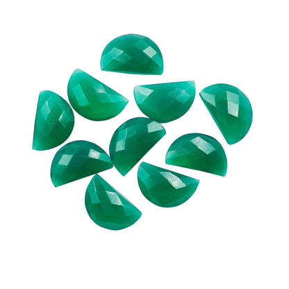 2 Pieces Natural Green Onyx Faceted Semi Circle Shape Gemstone, Hand Carved Briolette, Size 10x16mm, Jewelry Supplies, SKU-BBI232