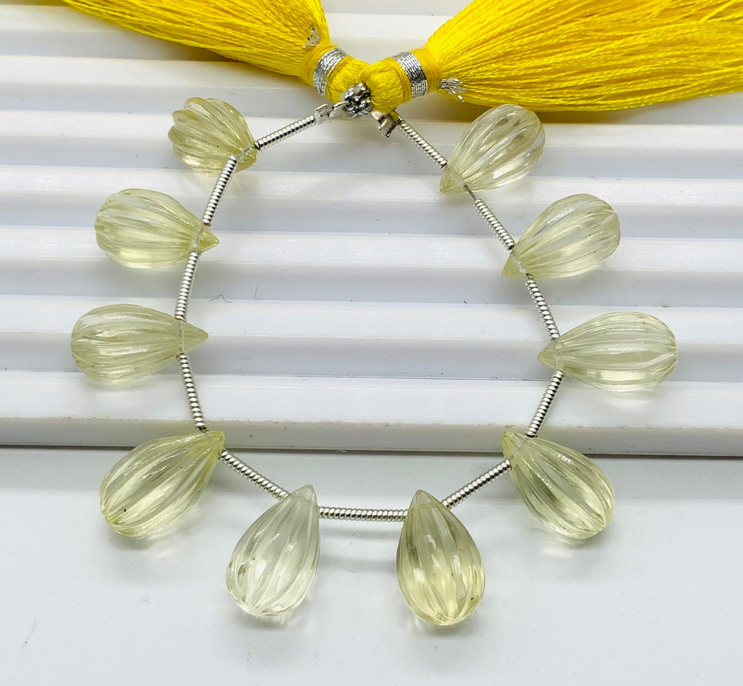 10 Pieces Natural Lemon Quartz Carved Drops Briolette Bead Size 14x8mm to 13x8mm Natural Lemon Quartz Faceted Gemstone Tear drop for Jewelry
