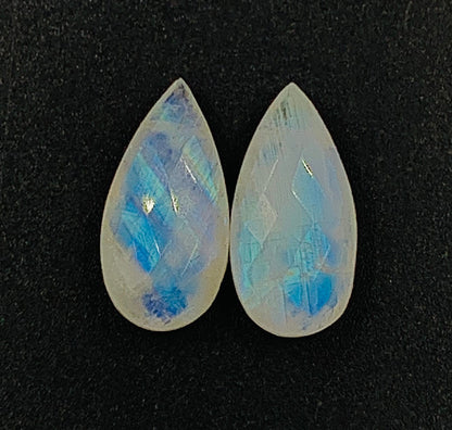 1 Pair Natural White Rainbow Faceted Briolette Pear Shape Gemstone, Size 10x20mm,10x25mm Matching Pair Briolette, Earring Making SKU-BBI299