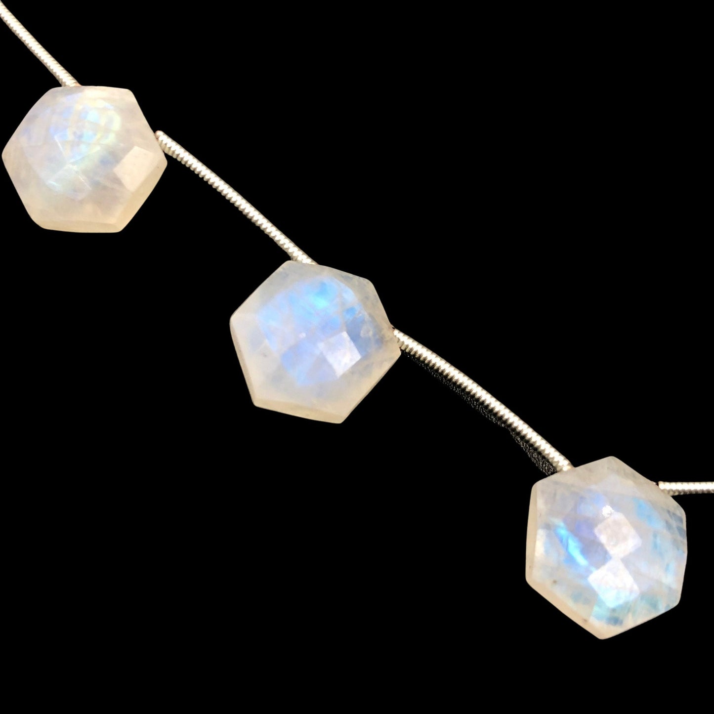 10 Pieces AAA Quality White Rainbow Moonstone Faceted Hexagon Shape Beads , Side Drill , Natural White Rainbow Moonstone , SKU - BBI1080