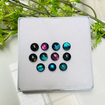 12 Pcs Dichroic Glass Cabochons, Shimmering Rainbow Stones, 10mm