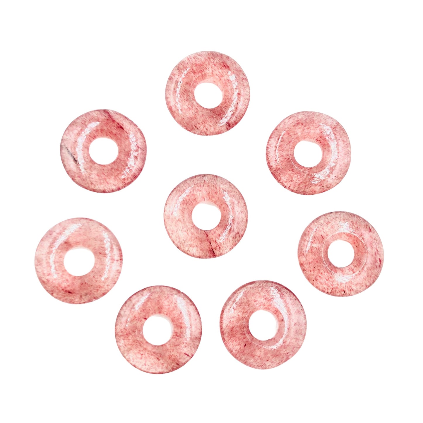 8 Pcs Natural Red Strawberry Quartz Fancy Donut Round Shape Beads , Natural Gemstone Beads , Donuts Charm Pendant Jewelry , SKU - BBI1038