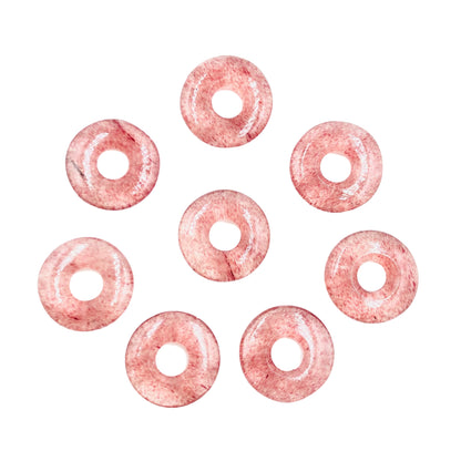 8 Pcs Natural Red Strawberry Quartz Fancy Donut Round Shape Beads , Natural Gemstone Beads , Donuts Charm Pendant Jewelry , SKU - BBI1038