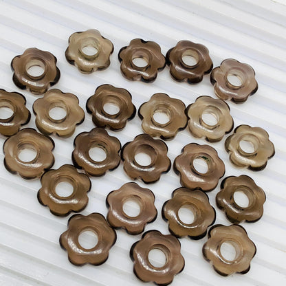 4 Pcs Natural Smoky Quartz Smooth Flower Gemstone Beads 15mm Carved Flower Shape jewelry Smoky Quartz Gemstone Jewelry Handmade Bracelet