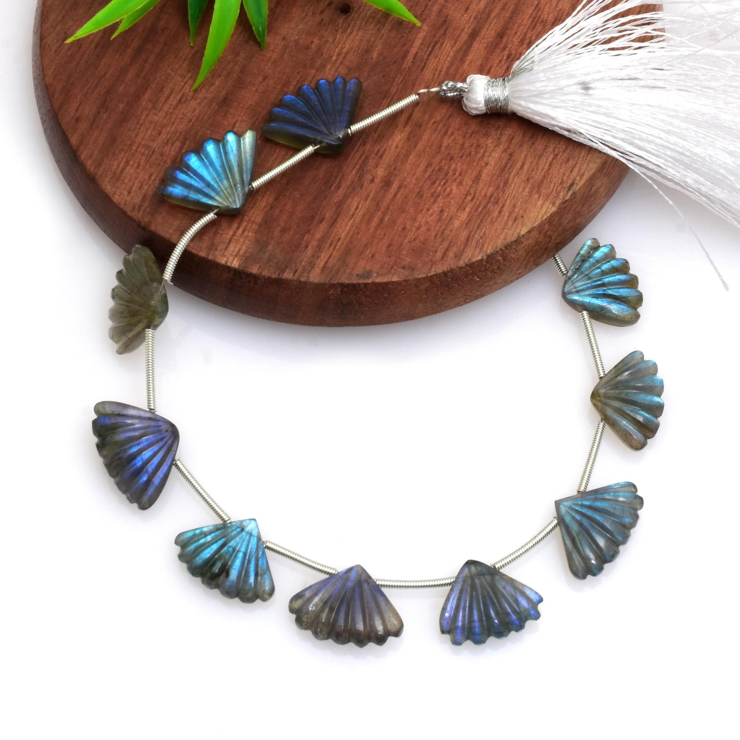 Natural Labradorite Fancy Shape Blue Flash Beads - Hand Carved Gemstone 10 Pcs
