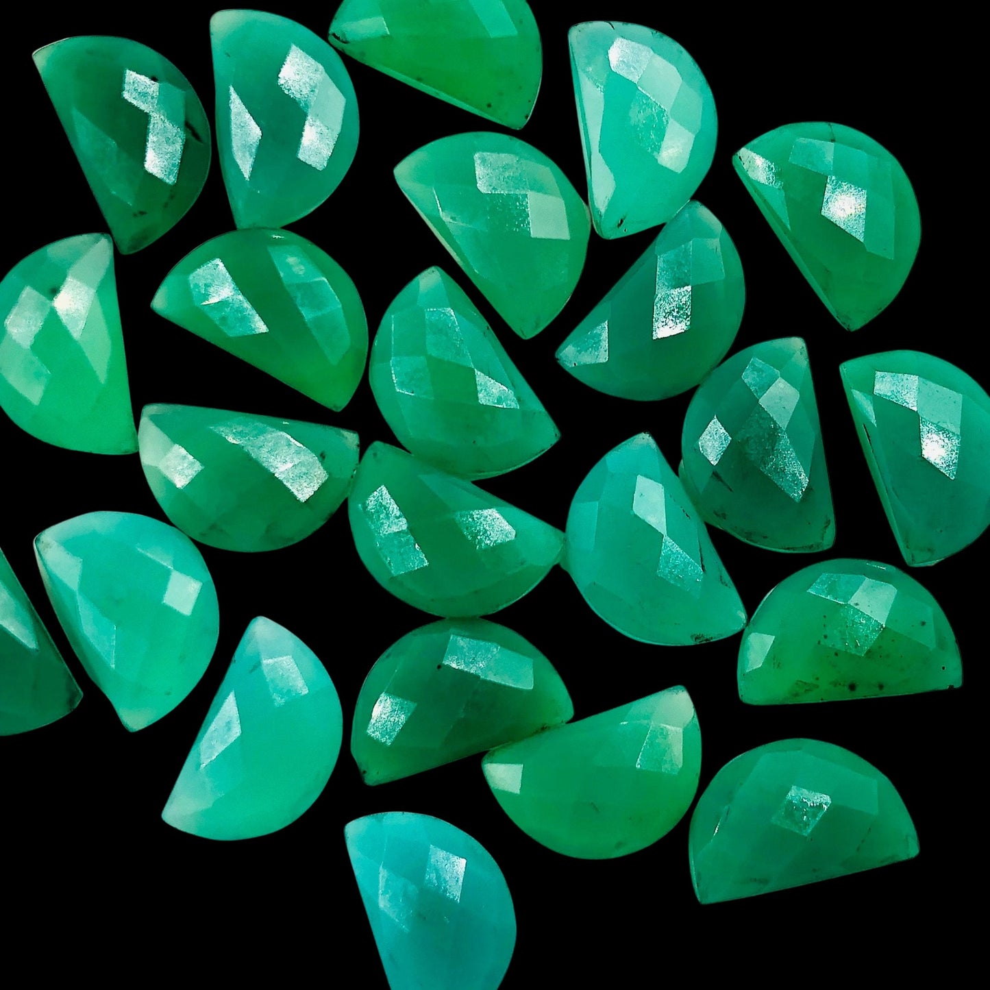 2 Pieces Natural Chrysoprase Chalcedony Faceted D' Shape Gemstone Briolette, Size 10x16mm, Half Moon Shape Gemstone, Making Jewelry, SKU-252