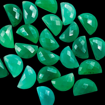 2 Pieces Natural Chrysoprase Chalcedony Faceted D' Shape Gemstone Briolette, Size 10x16mm, Half Moon Shape Gemstone, Making Jewelry, SKU-252