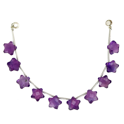 Natural Amethyst Faceted Hand Carved Star Gemstone Beads 10 Pcs