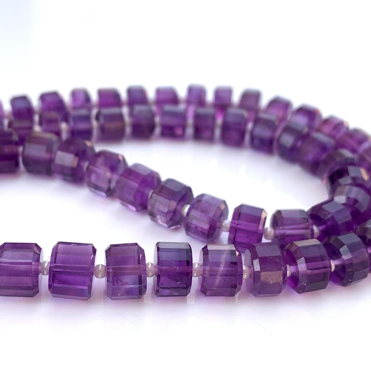 Natural African Amethyst Faceted Tyre Beads | 15" Strand